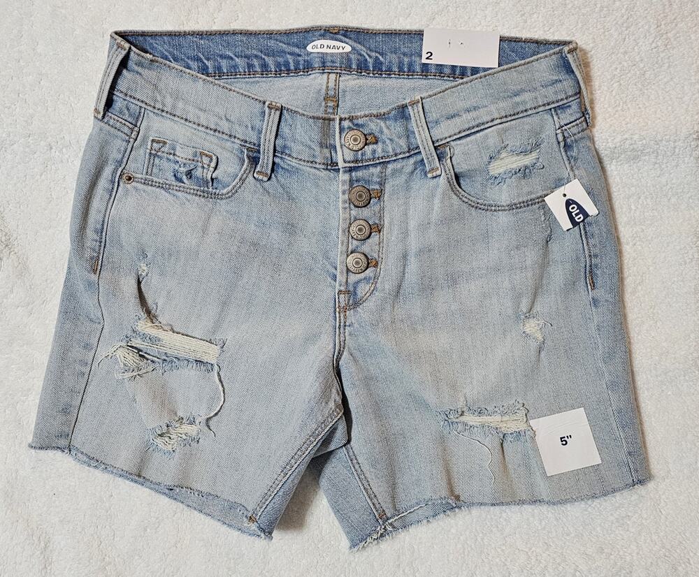 Mid-Rise Distressed Button-Fly Cut-Off Jean Shorts 5-inch inseam size 2 NWT Boho
